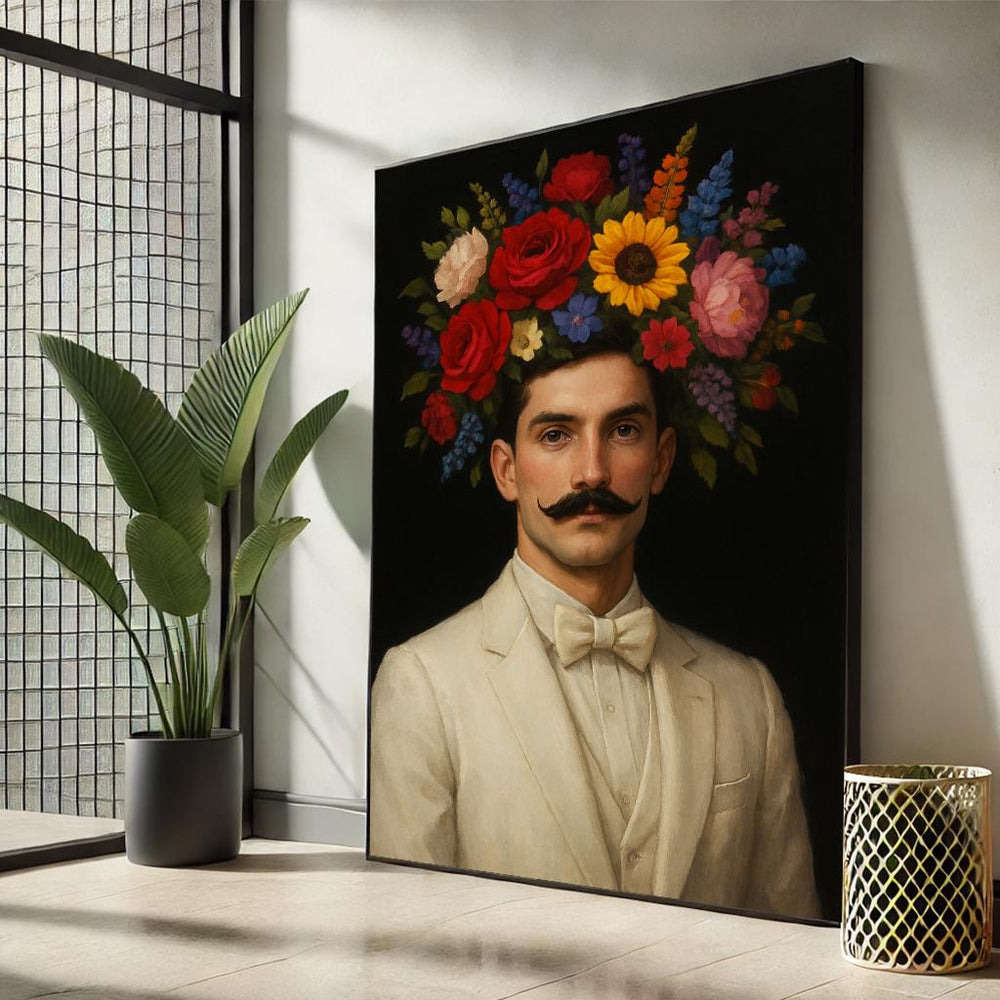 Vintage Floral Gentleman Canvas Art | Whimsical Portrait Painting