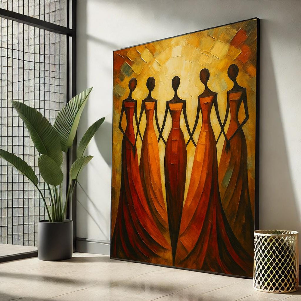 African Women Canvas Art | Warm Tones Abstract Painting