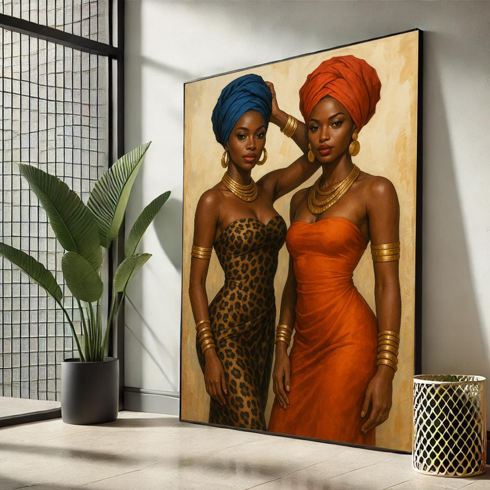African Sisters Art Canvas | Elegant Ethnic Women, Bold Attire