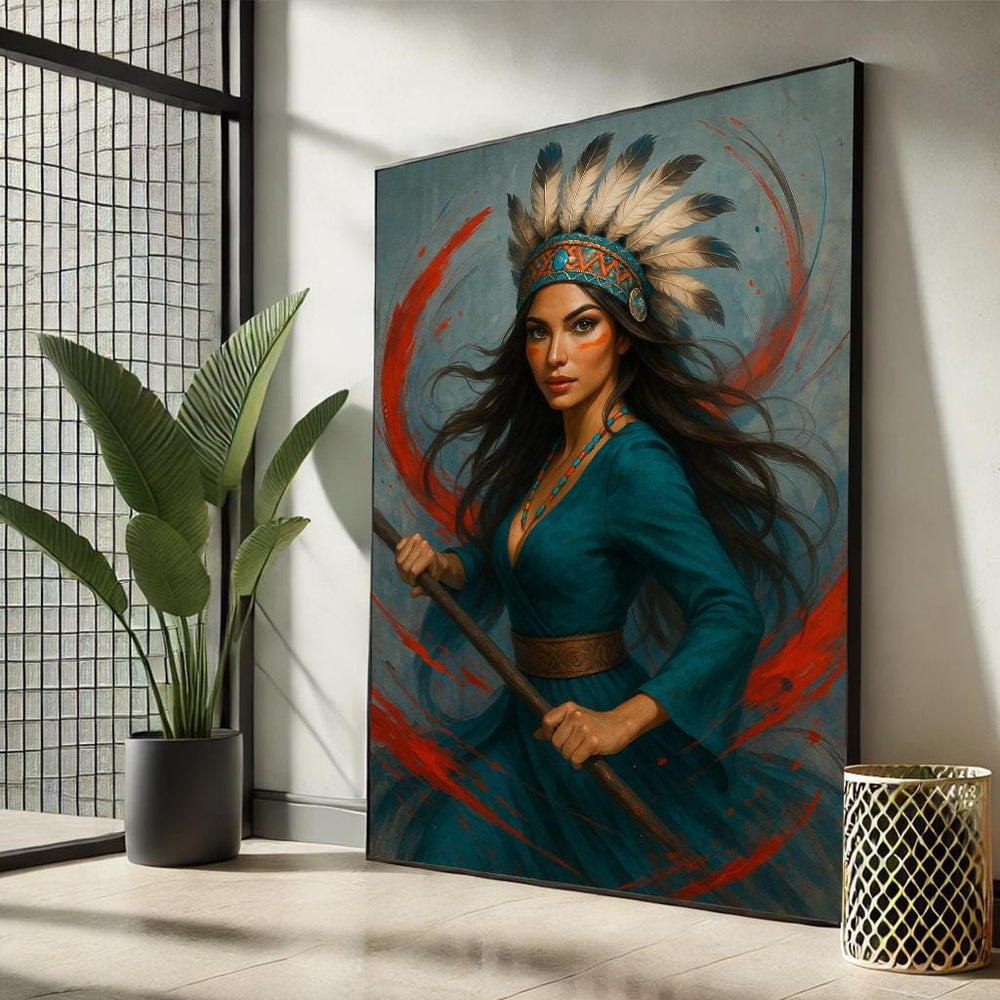 Native American Warrior Woman Canvas Art | Living Room Decor