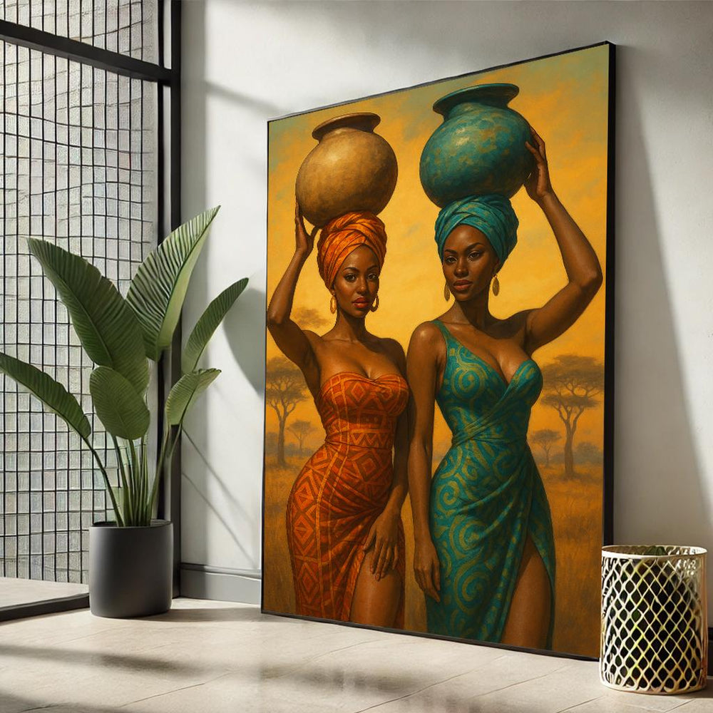 African Women Canvas Art | Tribal Pattern Living Room Decor