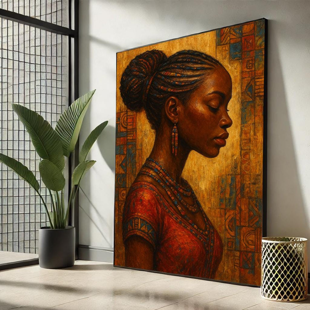 African Woman Canvas Art | Ethnic Portrait, Warm Earth Tones