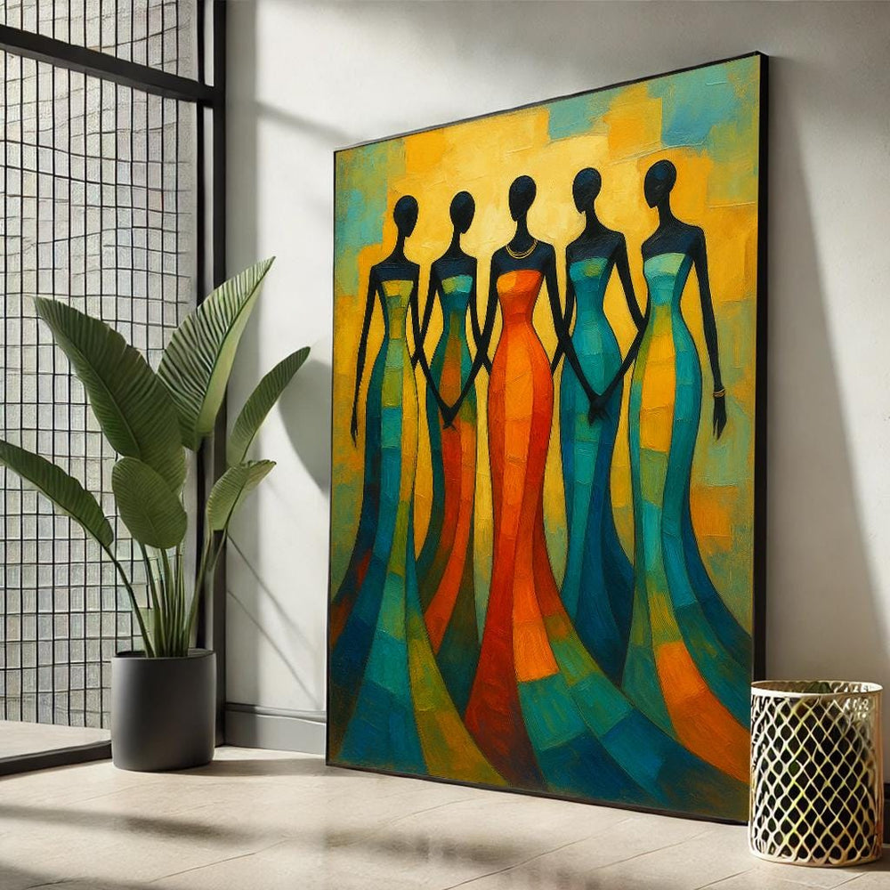 African Woman Abstract Art Canvas | Colorful Silhouette Painting