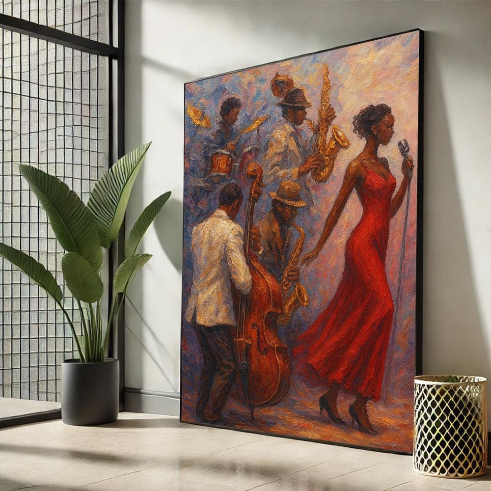 Jazz Singer Canvas Art | Vibrant Music Scene, Warm Tones