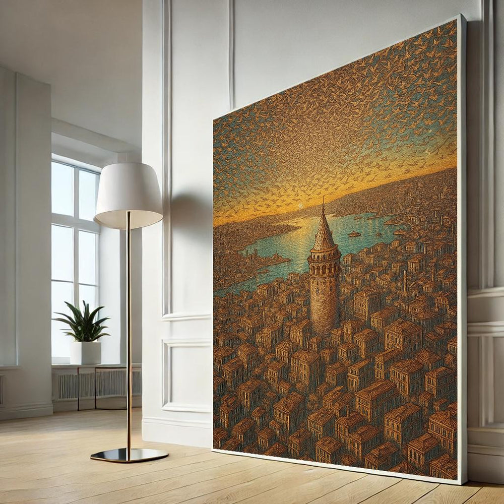 Dreamlike Cityscape Canvas Wall Art Print | Warm Tones Living Room Decor | Statement Piece