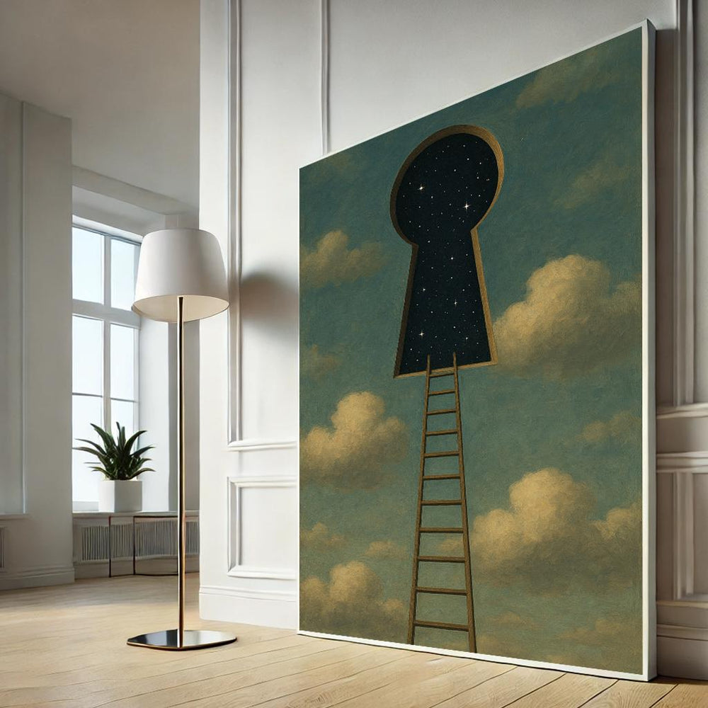 Surreal Keyhole Sky Ladder Canvas Wall Art Print | Dreamy Living Room Decor | Statement Piece