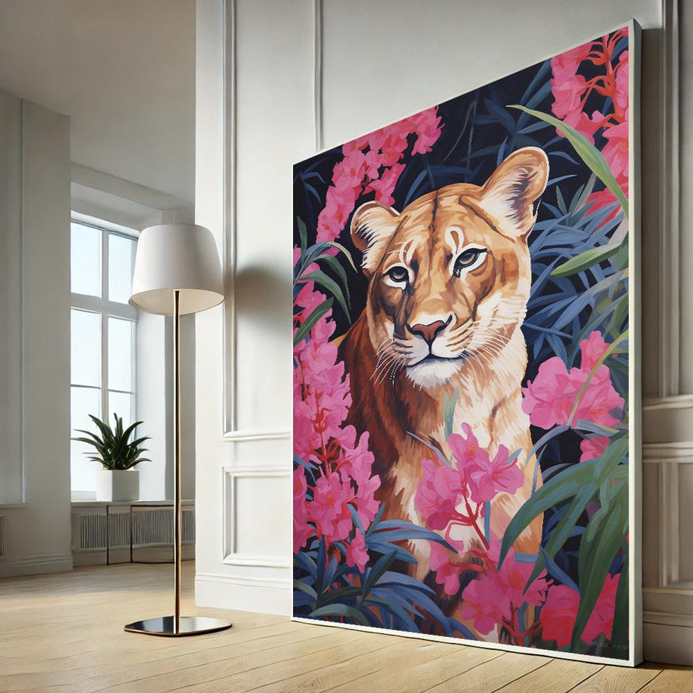 Floral Jungle Lioness Canvas Print | Vibrant Wall Art