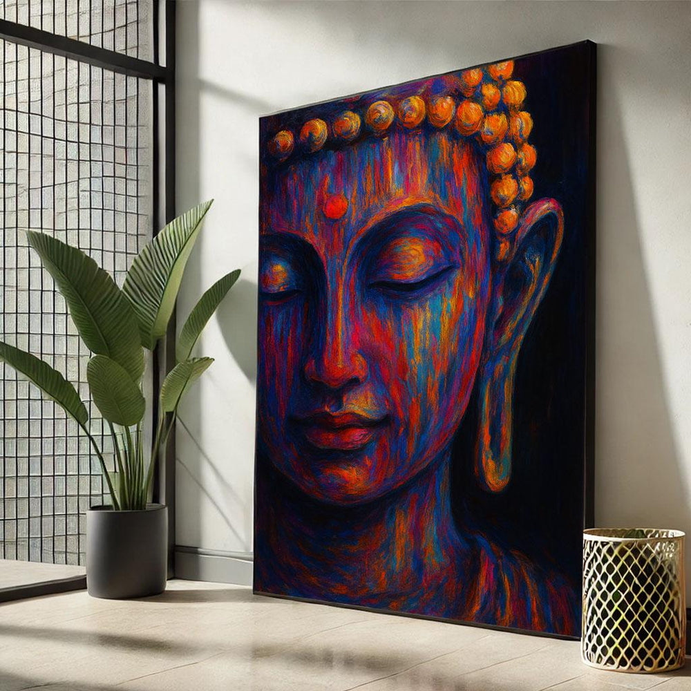 Peaceful Buddha Meditation Canvas Wall Art Print  Vibrant Abstract Living Room Decor  Statement Piece