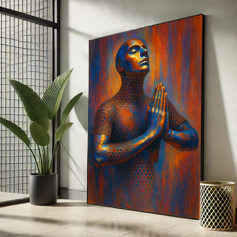 Serene Meditative Figure Canvas Wall Art  Abstract Modern Living Room Decor  Statement Piece