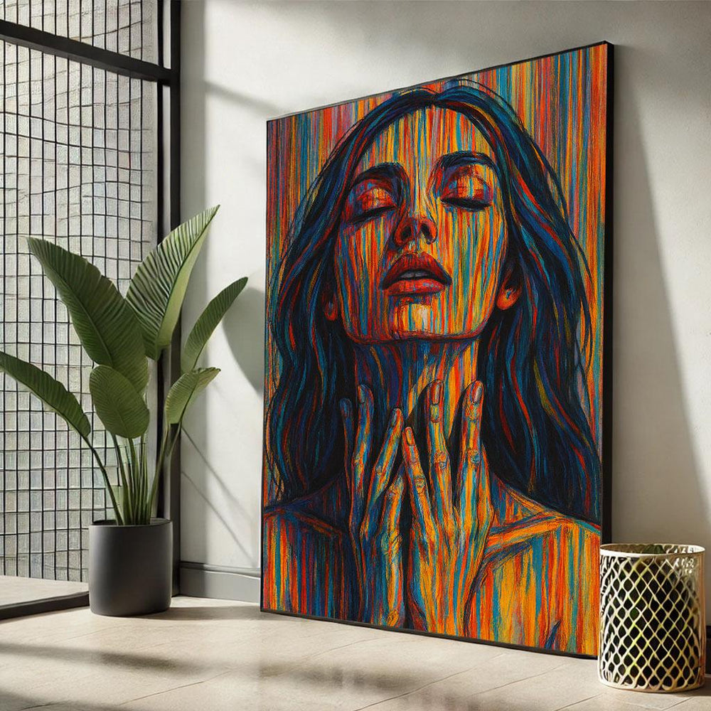 Modern Abstract Woman Canvas Wall Art Print  Vibrant Living Room Decor  Statement Piece