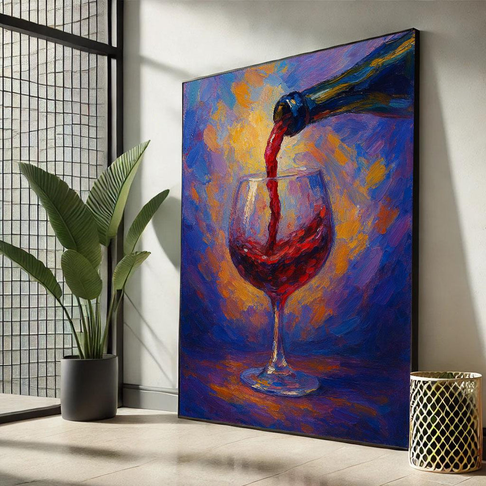 Wine Pouring Canvas Print, Bold Abstract Wall Art, Ready to Hang