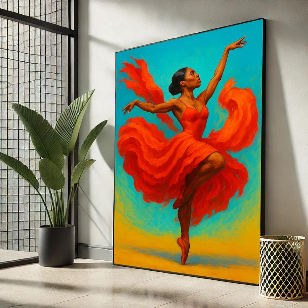 Ballerina in Red Dress Canvas Print - Elegant Living Room Wall Art