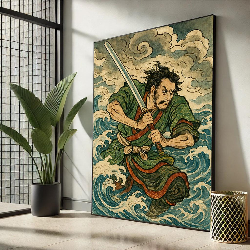 Fierce Samurai Warrior Canvas Wall Art Print  Japanese Style Living Room Decor  Statement Piece