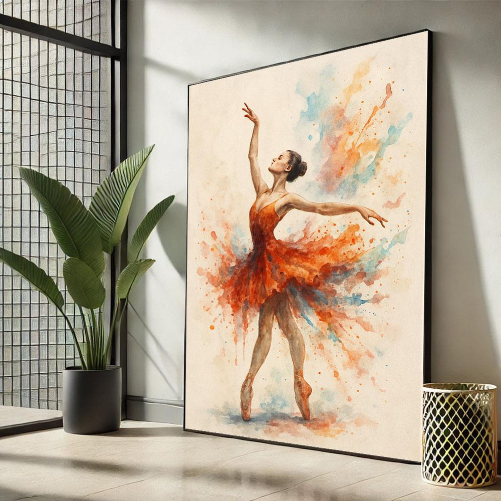 Ballerina Canvas Print: Elegant Orange Dress, Modern Wall Art