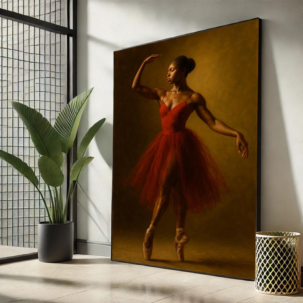 Ballerina in Red Dress Canvas Print, Modern Dance Wall Art