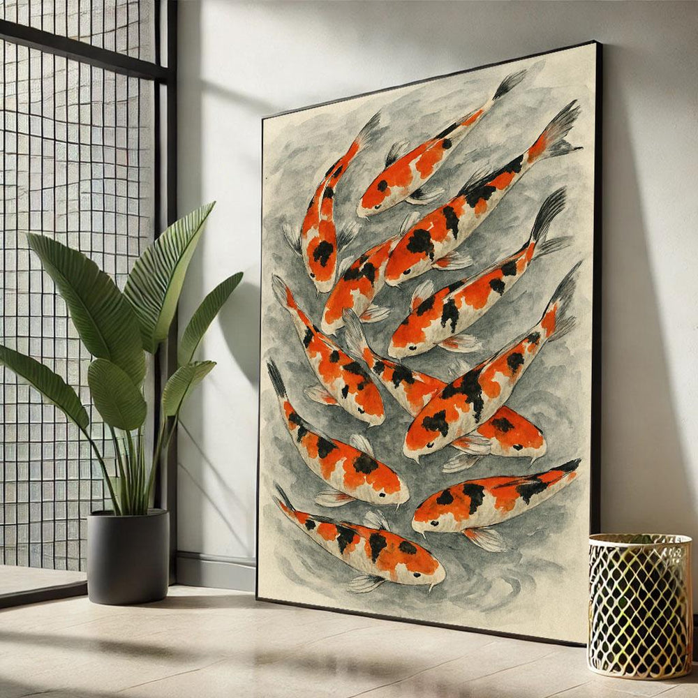 Graceful Koi Fish Canvas Wall Art Print  Modern Zen Living Room Decor  Statement Piece