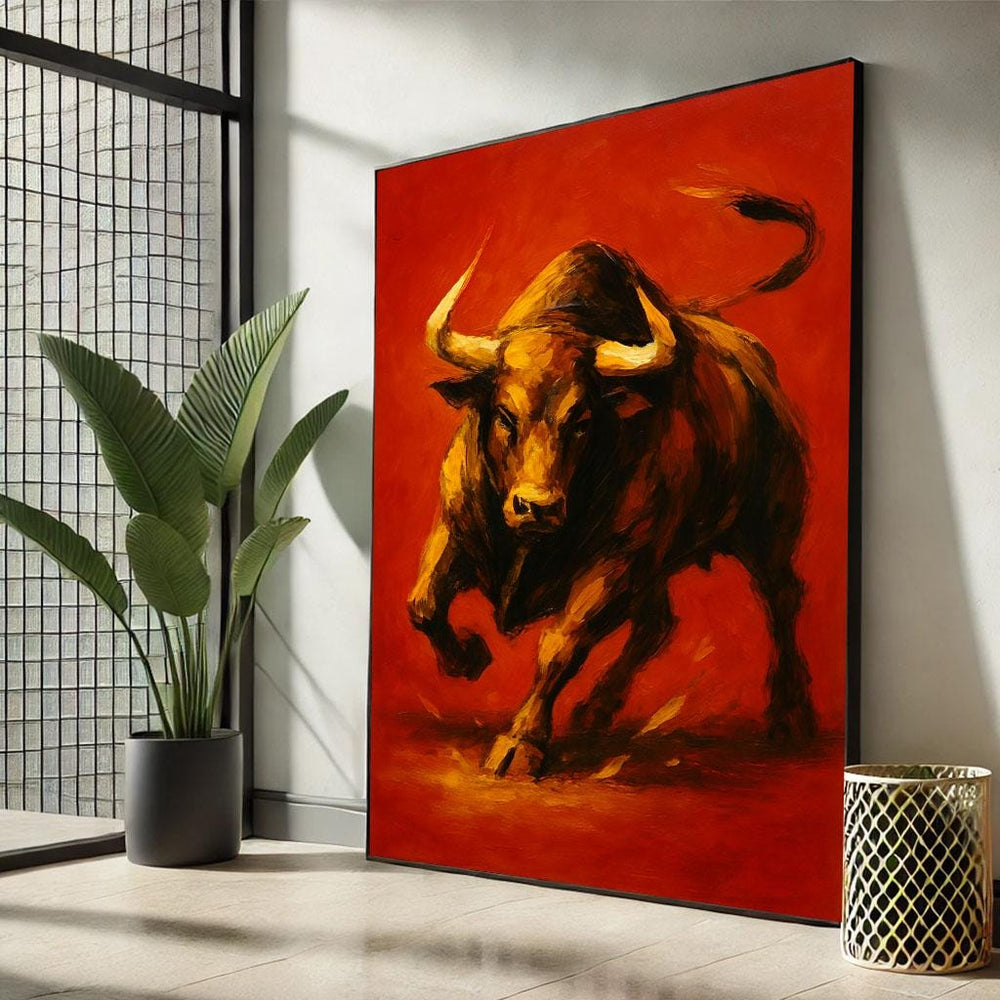 Charging Bull Canvas Art Print, Bold Red, Modern Decor