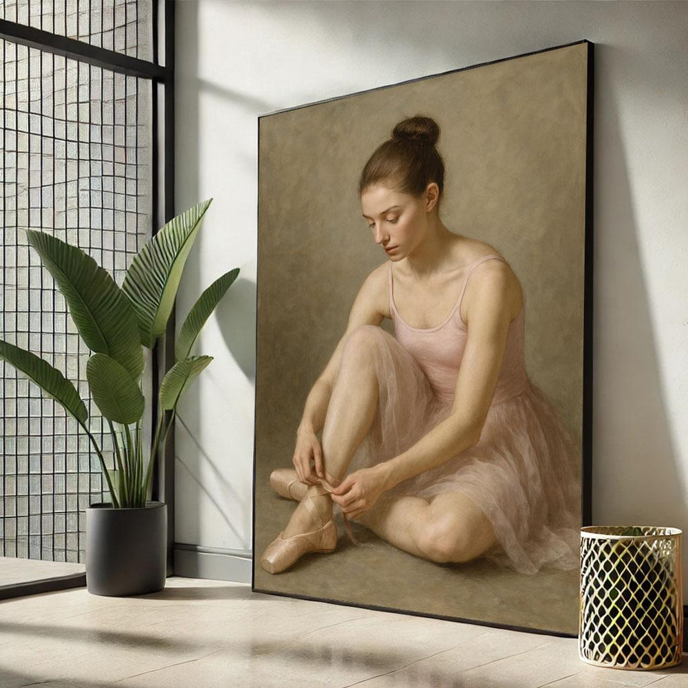 Ballerina in Pink Canvas Print, Minimalist Bedroom Wall Art