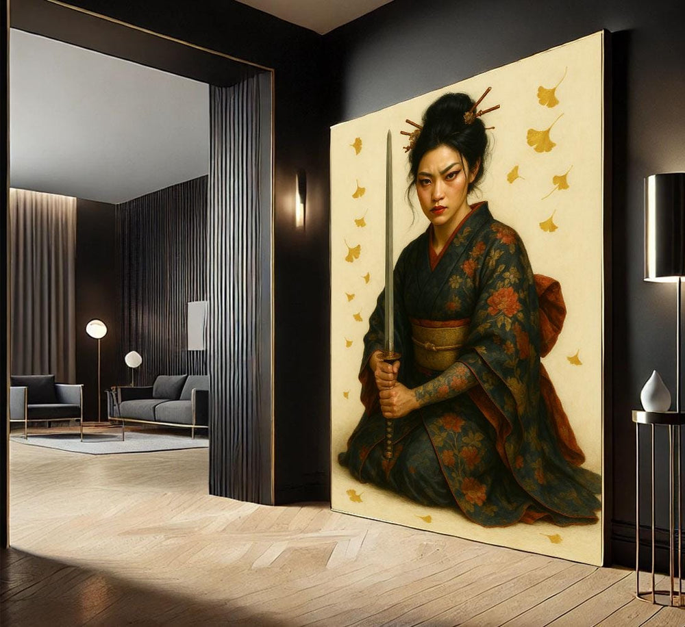 Japanese Samurai Woman Canvas Wall Art Print  Elegant Traditional Bedroom Wall Decor  Statement Piece