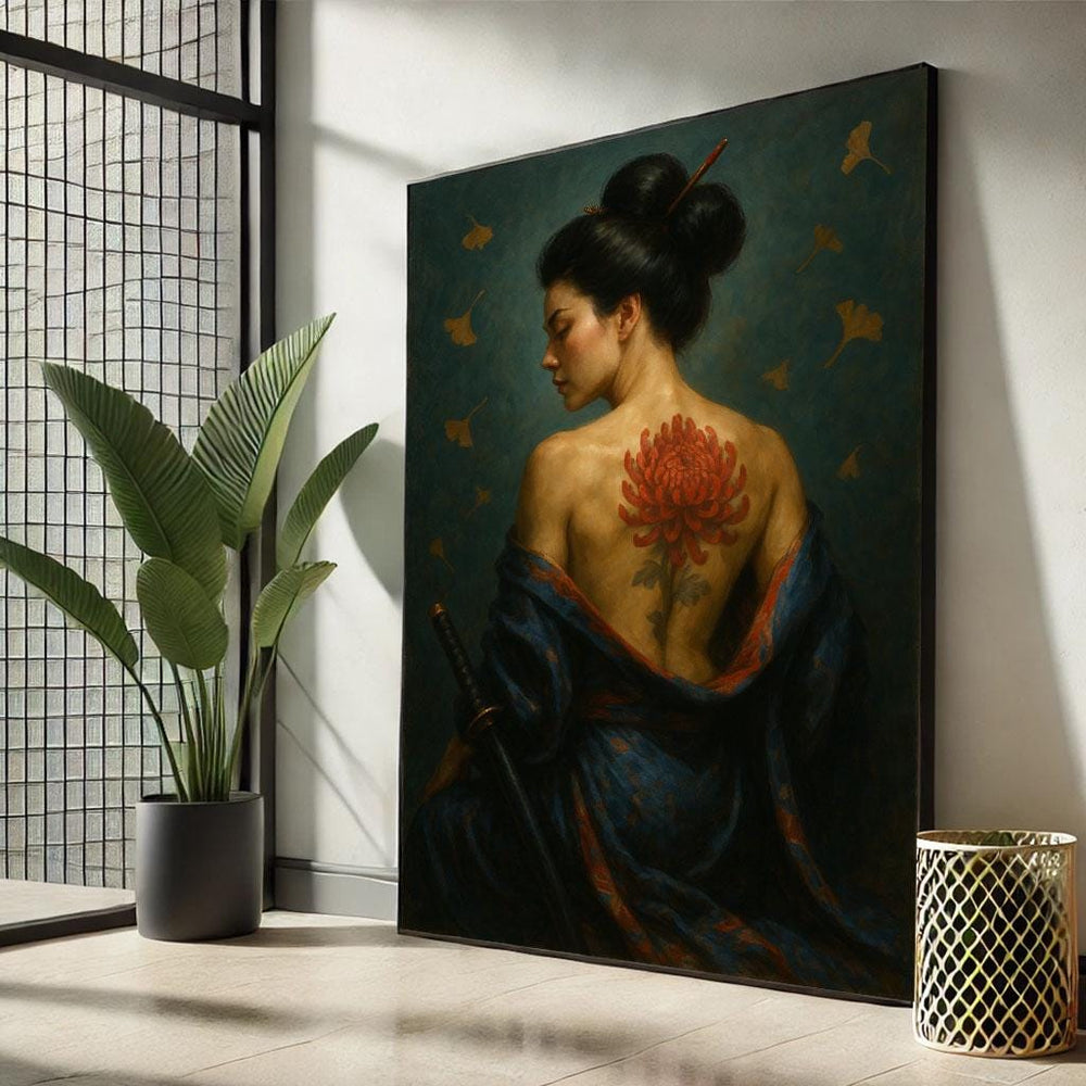 Japanese Woman Portrait Canvas Print, Zen Living Room Art