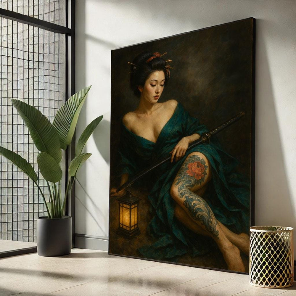 Japanese Woman Canvas Print: Vintage Geisha, Zen Wall Decor