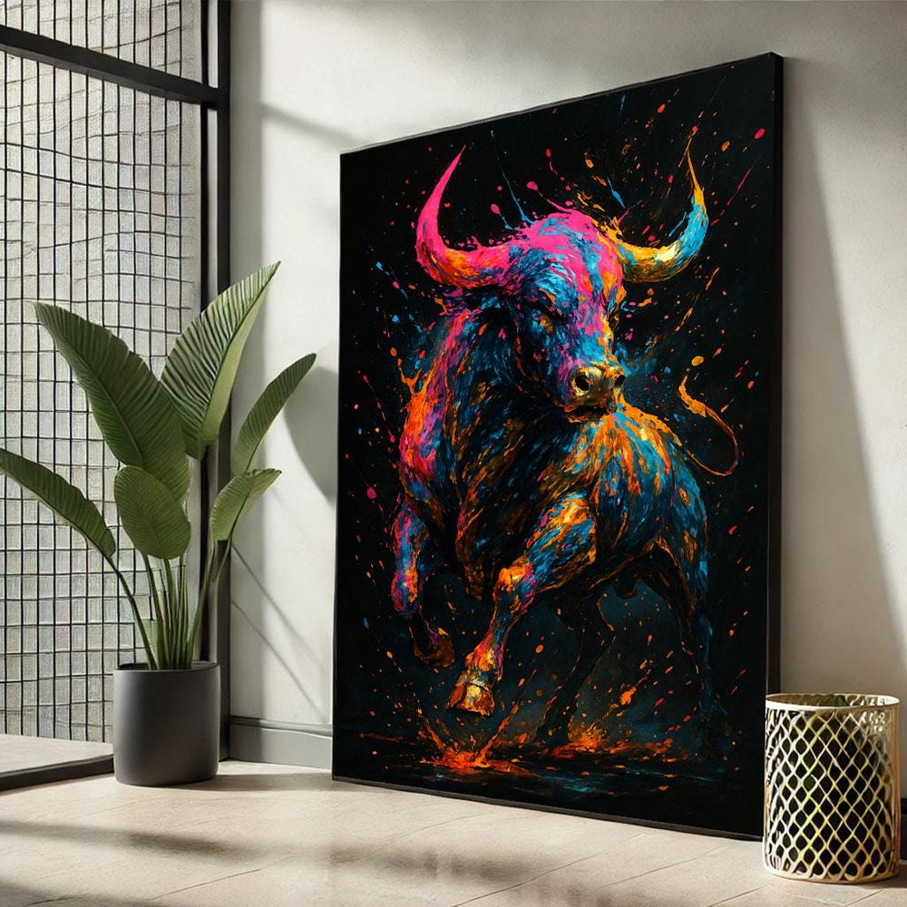Vibrant Bull Abstract Canvas Print, Colorful Modern Art