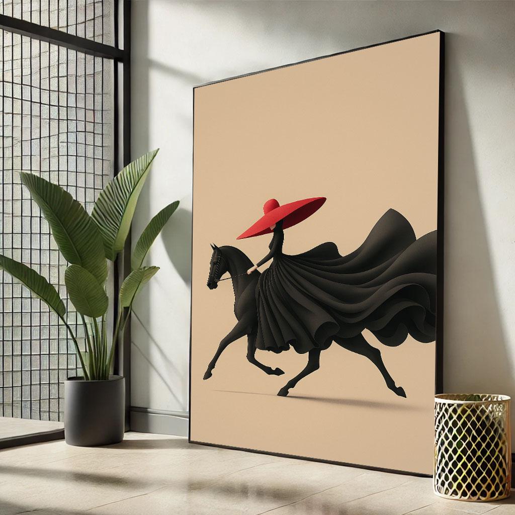 Image 1 of Chic Equestrian Fashion Canvas Wall Art Print | Modern Minimalist Living Room Decor | Statement Piece