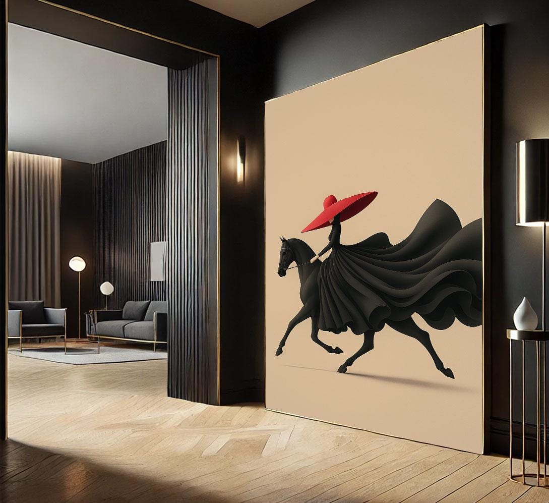 Image 2 of Chic Equestrian Fashion Canvas Wall Art Print | Modern Minimalist Living Room Decor | Statement Piece