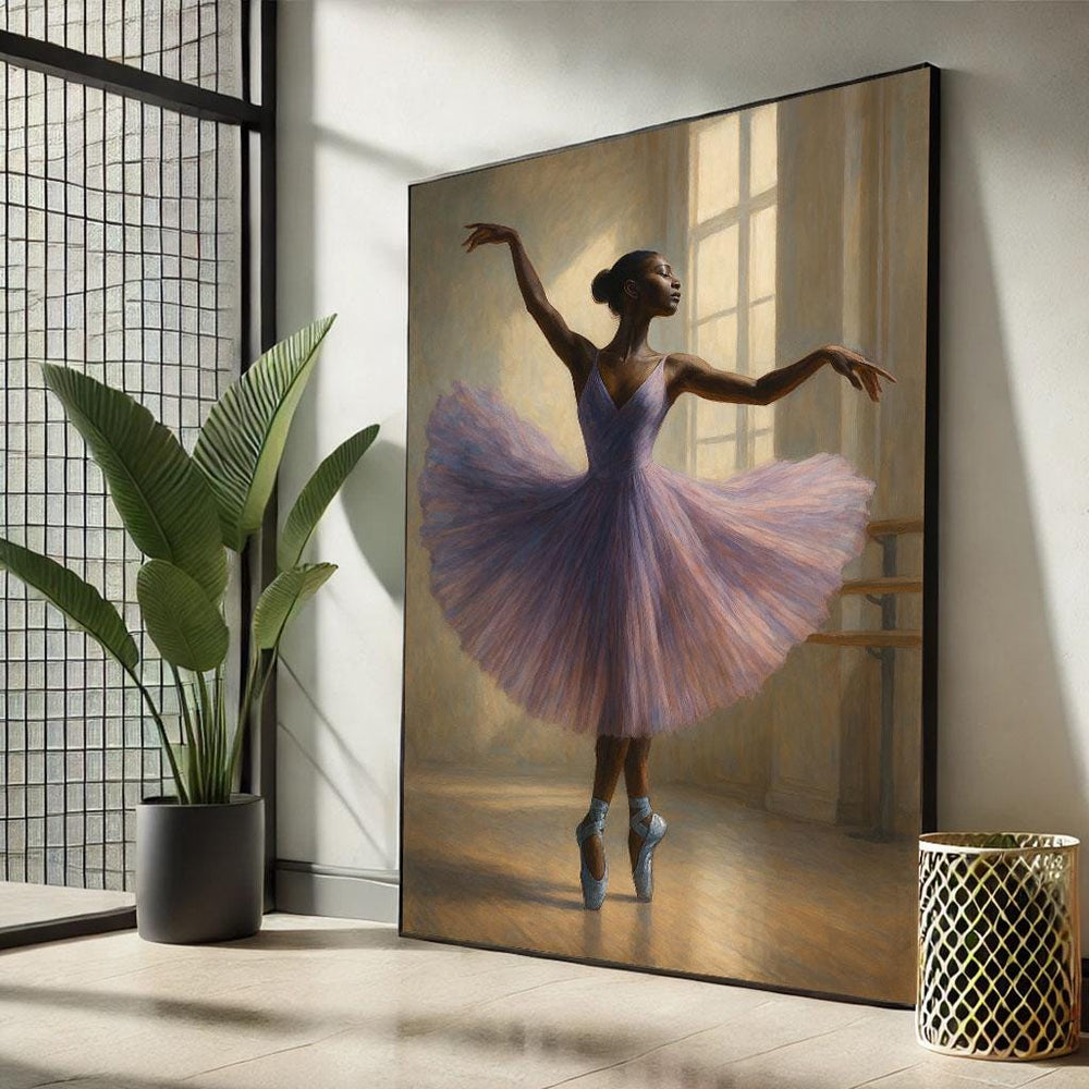 Lilac Ballerina Canvas Print: Graceful Living Room Wall Art
