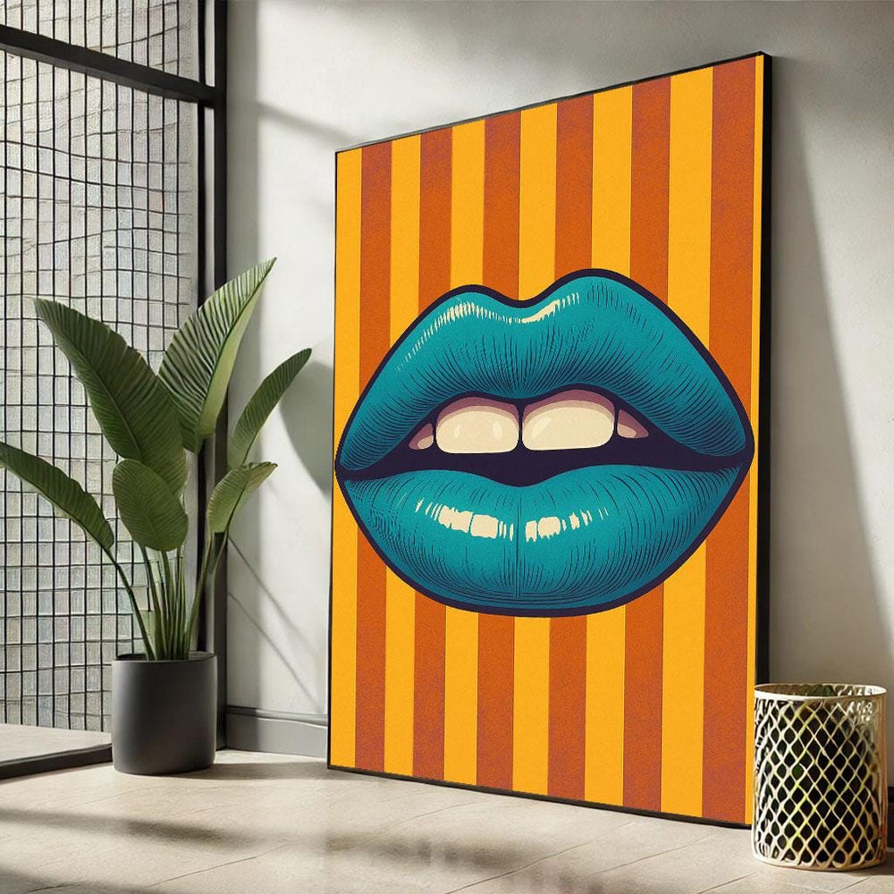 Pop Art Lips Canvas Print, Vibrant Striped Wall Decor