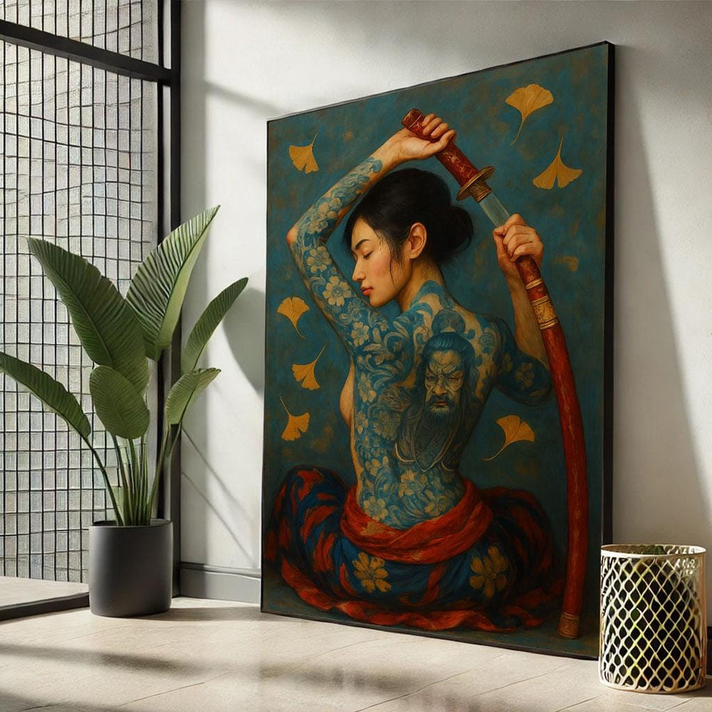 Japanese Tattoo Woman Canvas Print, Modern Zen Art