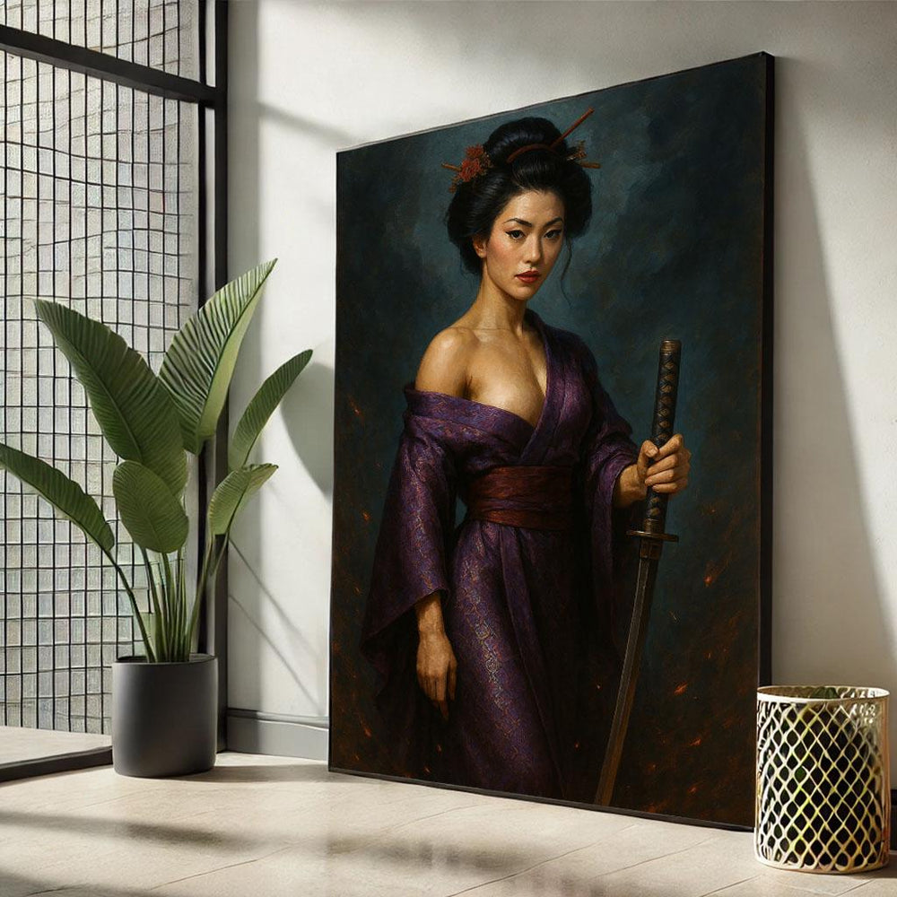 Geisha with Sword Canvas Print - Oriental Wall Art