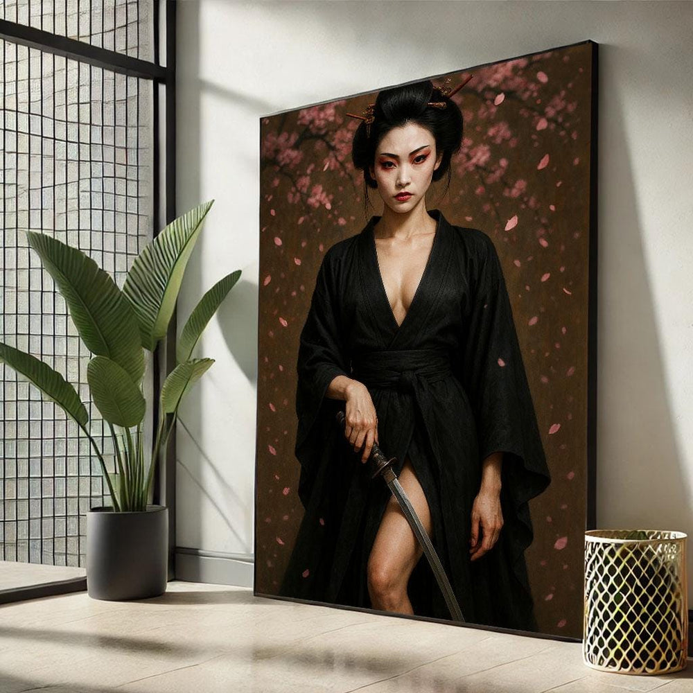 Elegant Samurai Woman Portrait Canvas Wall Art Print  Modern Bedroom Wall Decor  Statement Piece