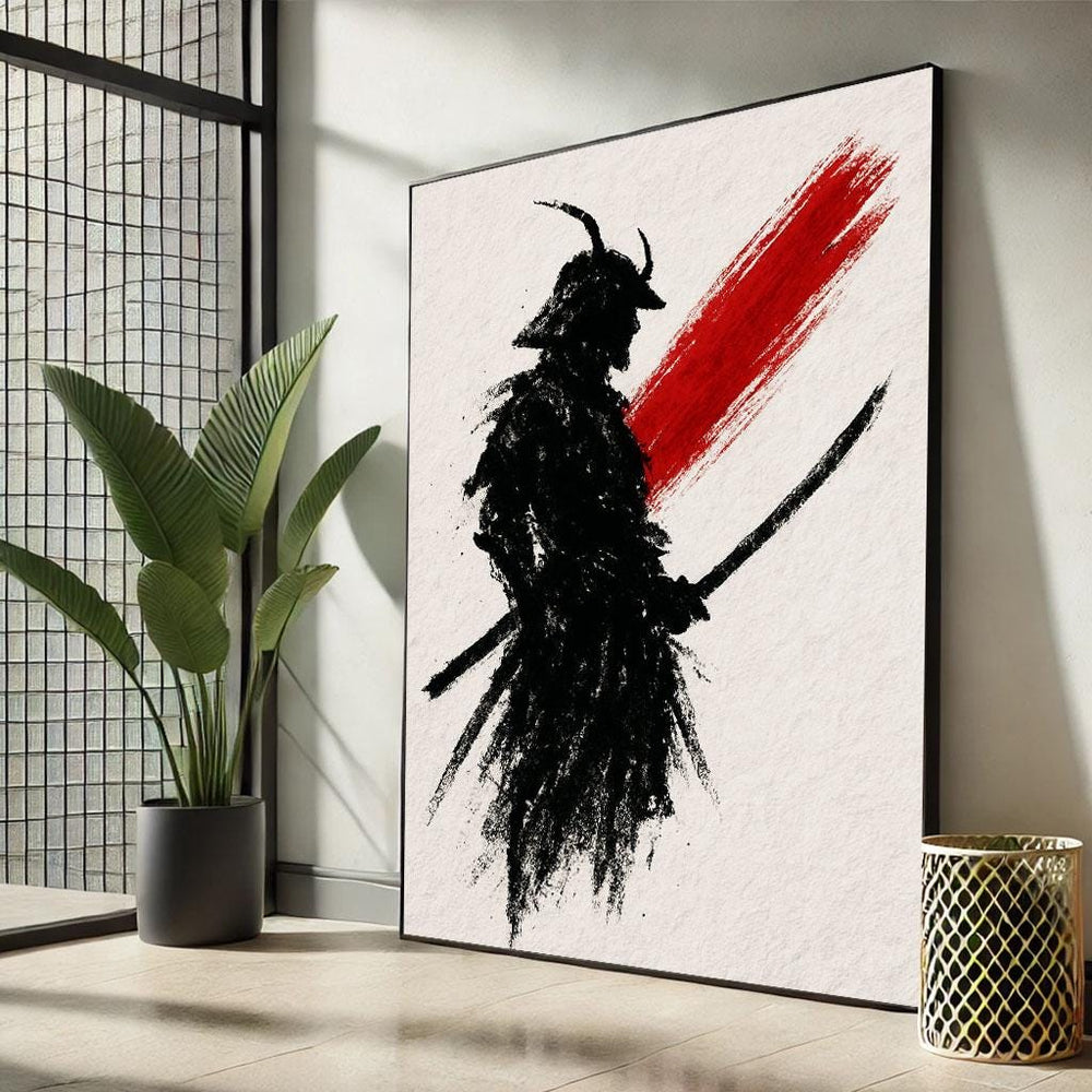 Traditional Samurai Warrior Canvas Wall Art Print  Bold Minimalist Living Room Decor  Statement Piece