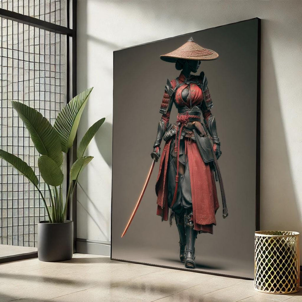 Samurai Warrior Canvas Wall Art Print  Red and Black Modern Office Artwork  Statement Piece