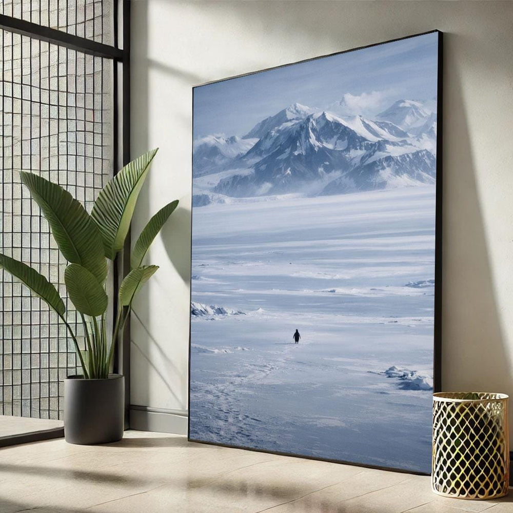 Penguin Canvas Print: Minimalist Snow Landscape Wall Art