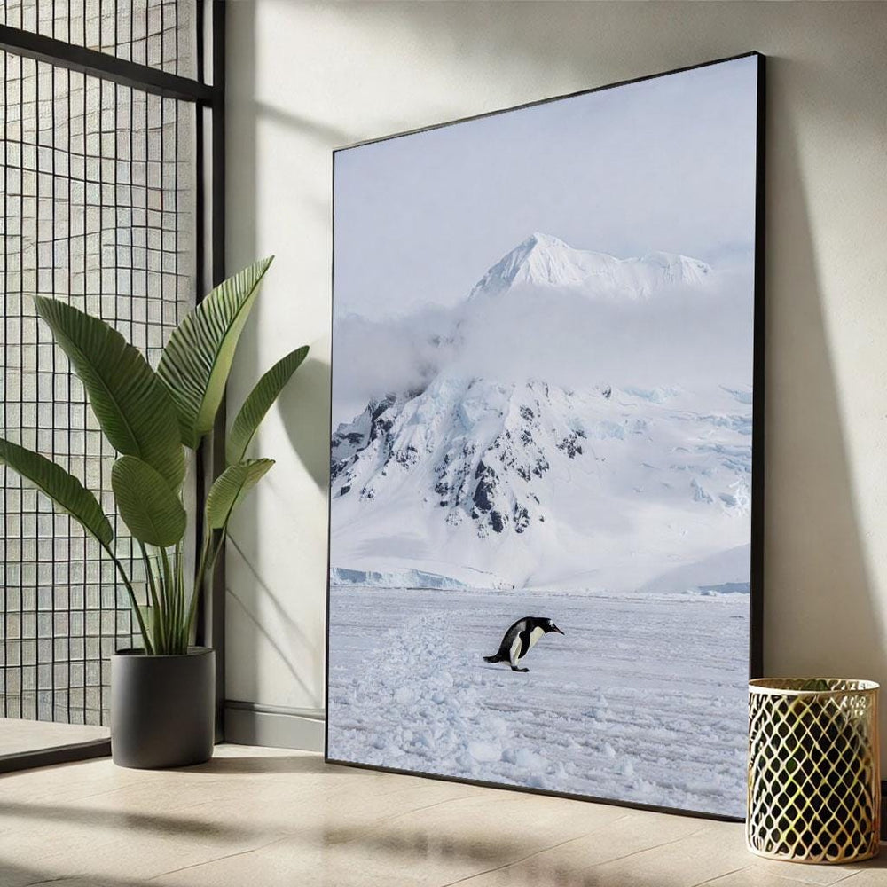 Penguin Snow Landscape Canvas Print, Modern Living Room Art