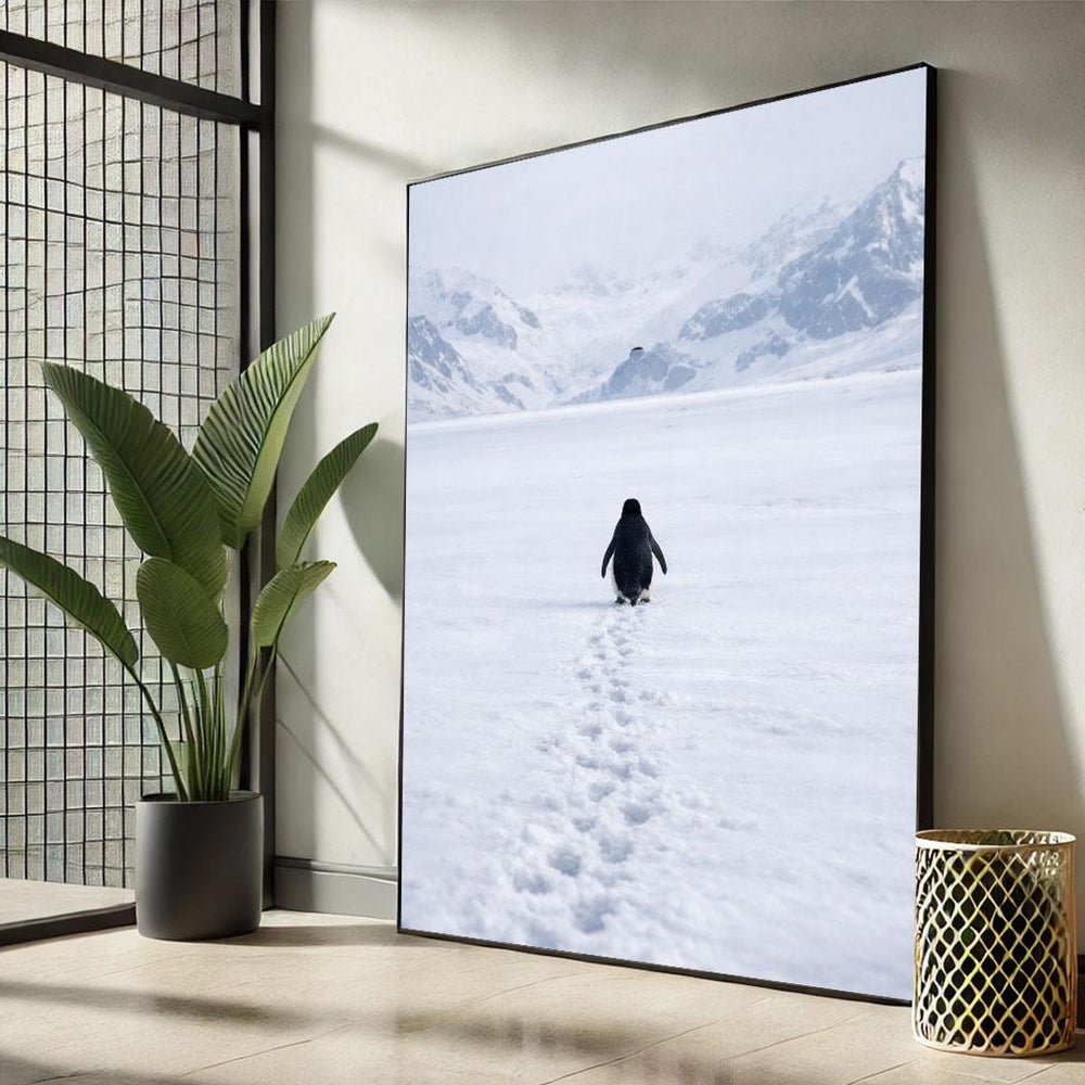 Lonely Penguin Canvas Print: Minimalist Snow Landscape Wall Art