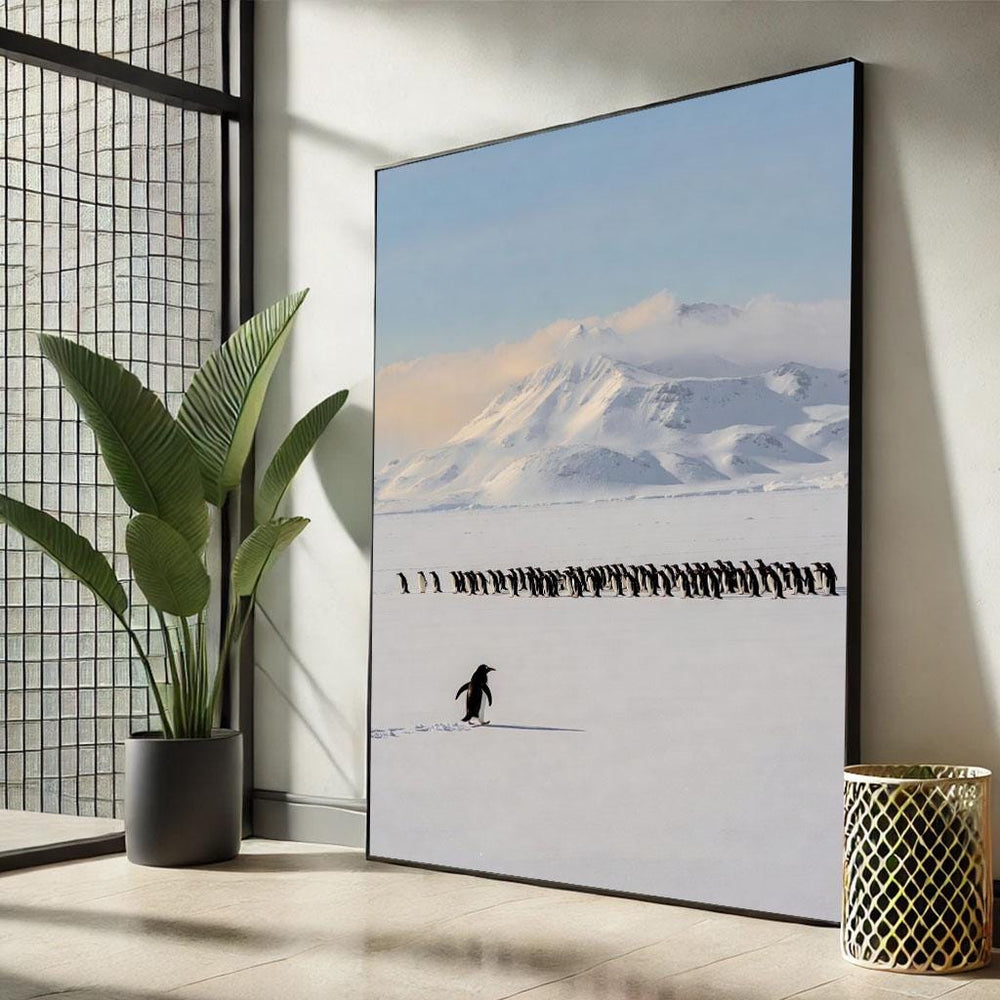 Penguin Canvas Print: Minimalist Snow Landscape Wall Art