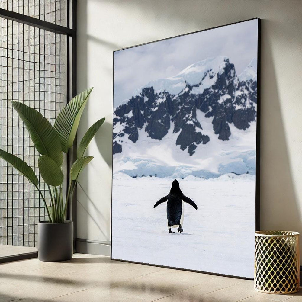 Penguin Canvas Print: Minimalist Snow Landscape Wall Art