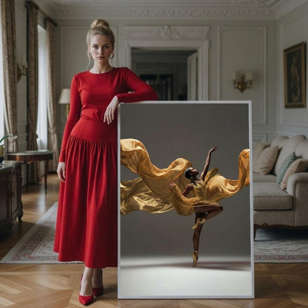 Ballerina Canvas Print: Golden Dress, Modern Dance Art