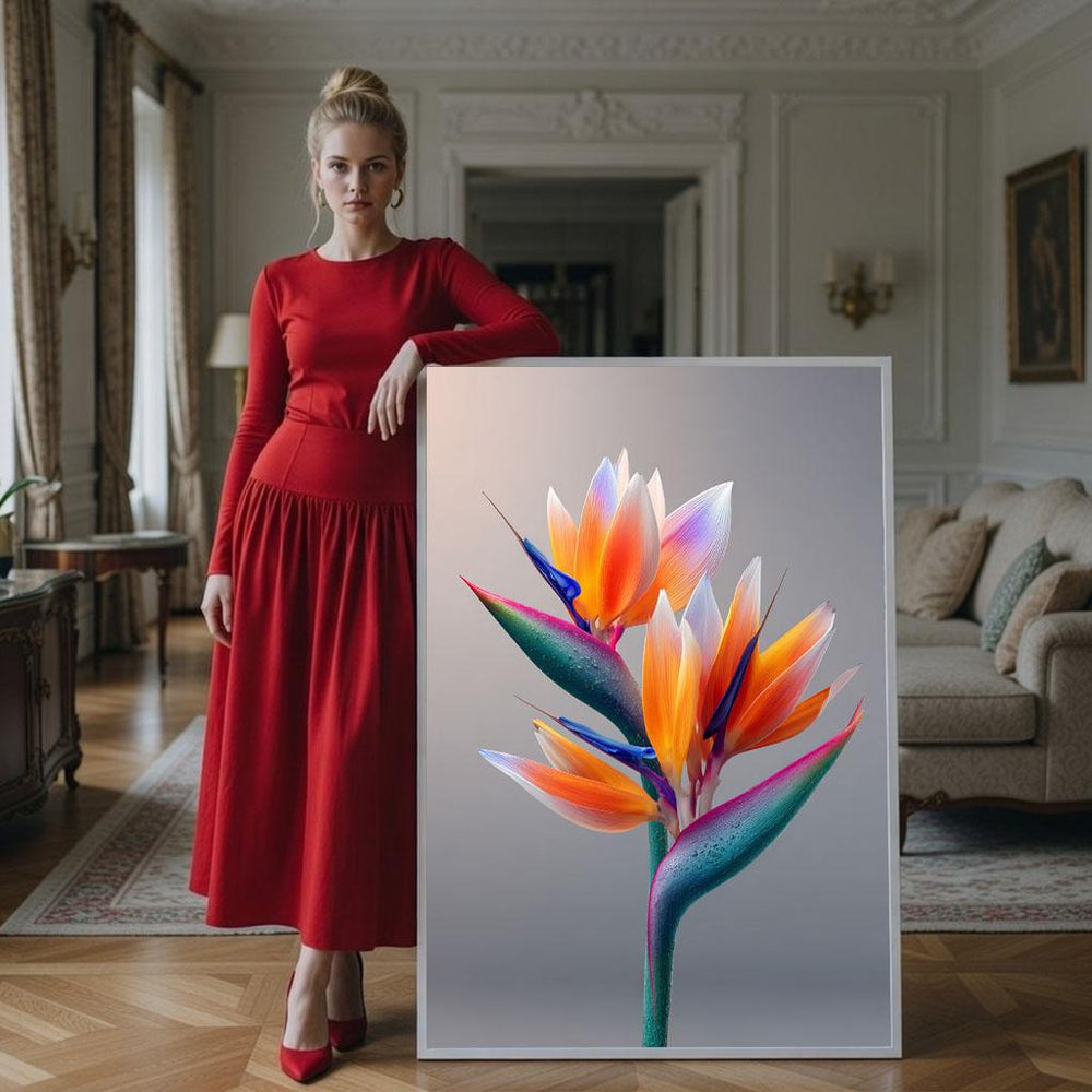 Art Nouveau Floral Canvas Print: Bird of Paradise, Ready to Hang