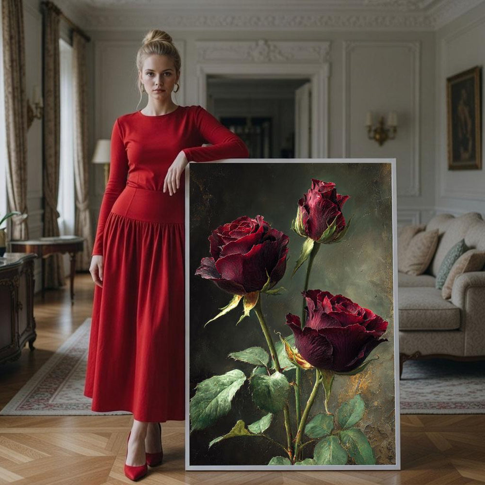 Romantic Red Roses Canvas Wall Art Print  Elegant Living Room Decor  Ready to Hang