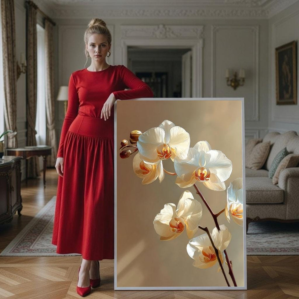 Elegant Orchid Canvas Wall Art Print  Red Modern Living Room Decor  Ready to Hang