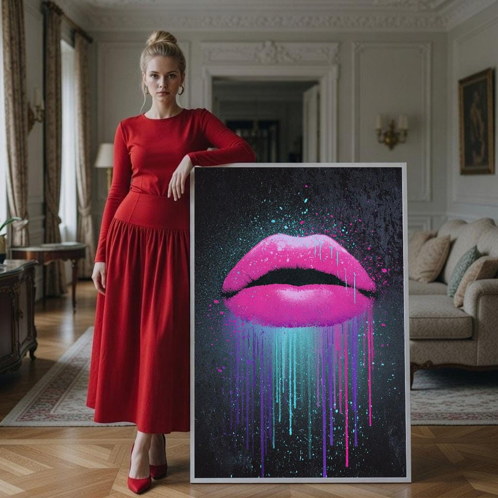 Neon Graffiti Lips Canvas Print - Pop Art Statement Decor