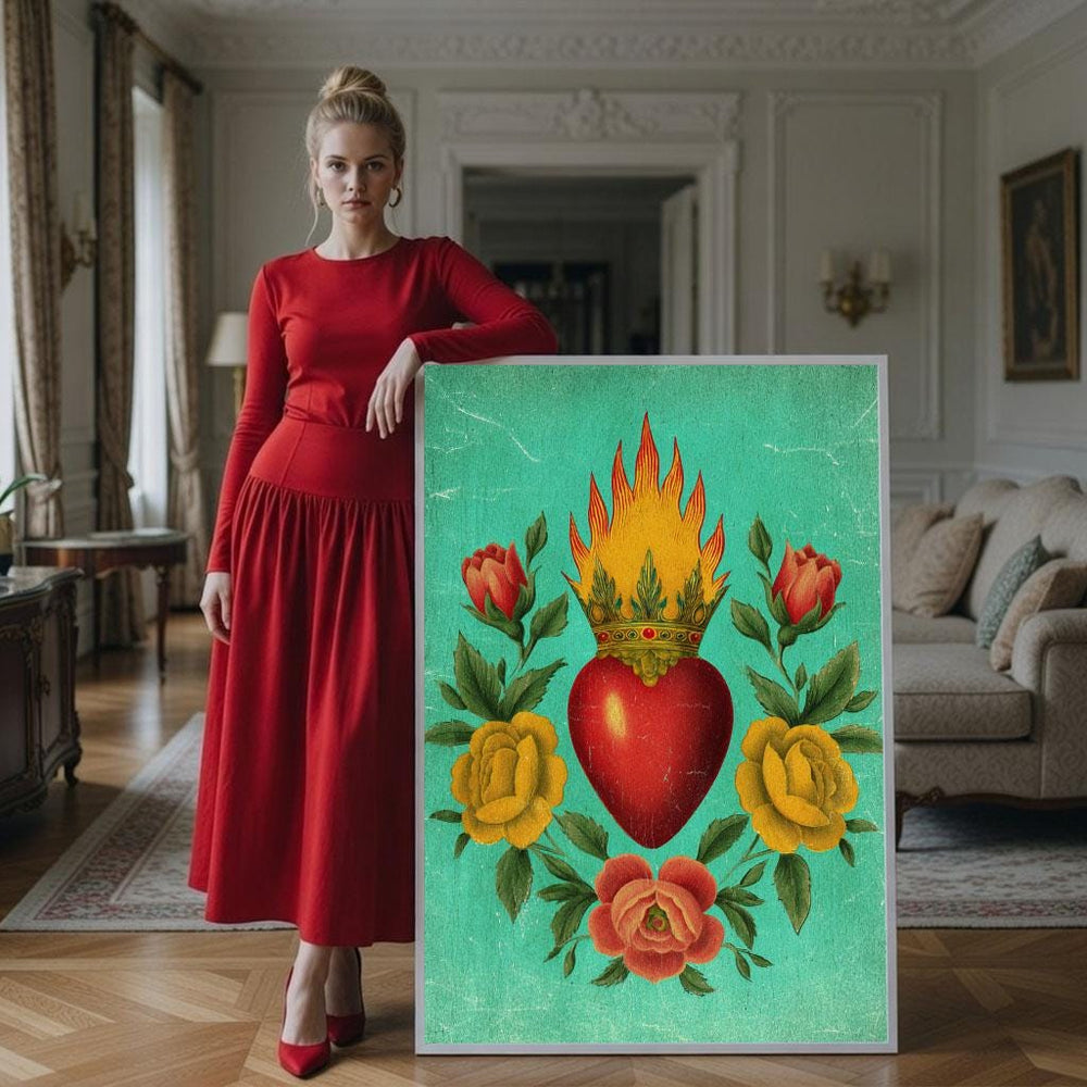Sacred Heart Floral Canvas Art Print, Vibrant Giclée Wall Decor