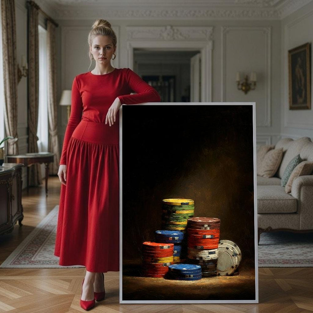 Stacked Poker Chips Canvas Art Print, Ready to Hang