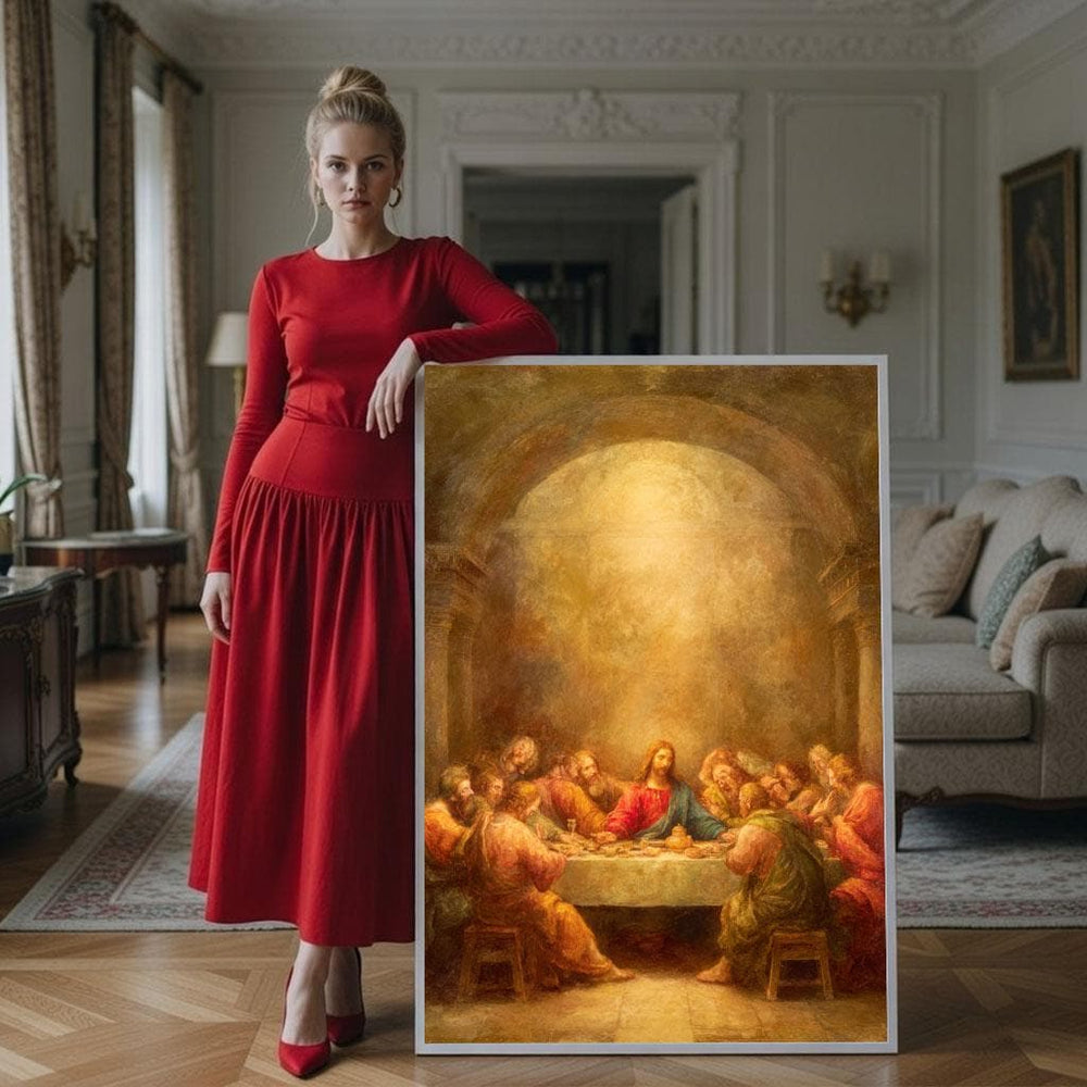 Last Supper Jesus Canvas Wall Art Print  Textured Christian Living Room Decor  Statement Piece