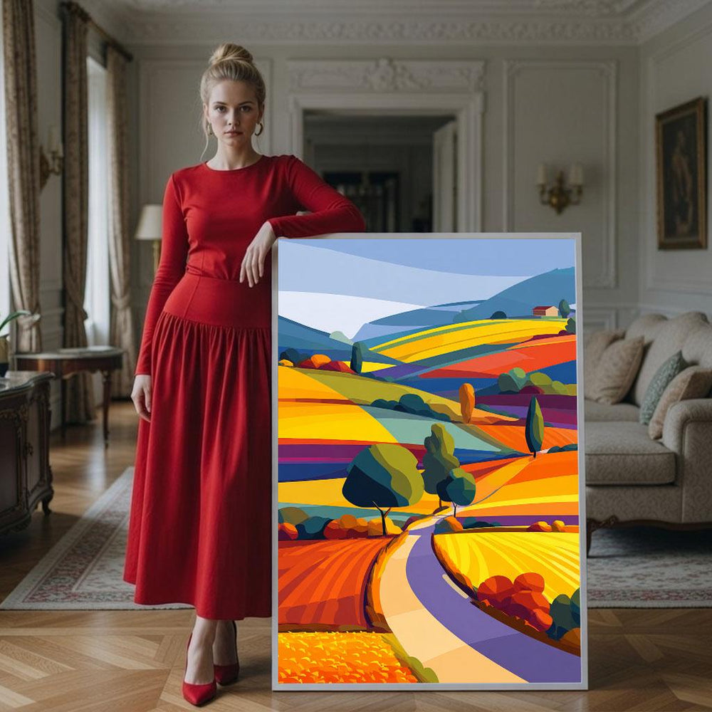 Vibrant Landscape Canvas Wall Art Print  Colorful Fields Living Room Decor  Modern Art Lovers