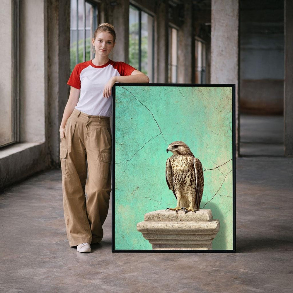 Elegant Falcon Portrait Canvas Wall Art Print  Vintage Turquoise Living Room Decor  Statement Piece